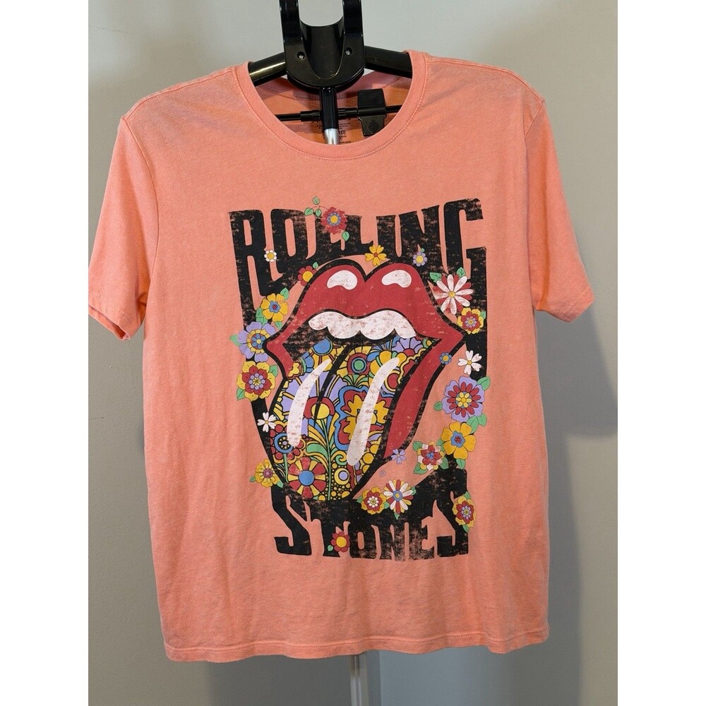 The Rolling Stones Pink Floral Tongue Logo Graphic T-Shirt, Size M (8-10)